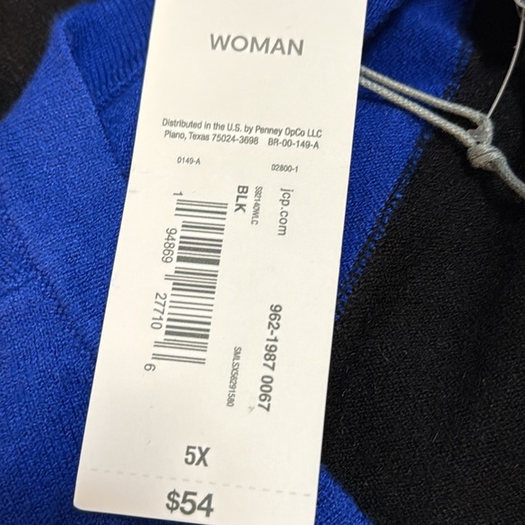 Liz Claiborne NWT Black Blue Colorblock 3/4 Sleeve Rayon Blend Sweater 5X - Picture 8 of 8